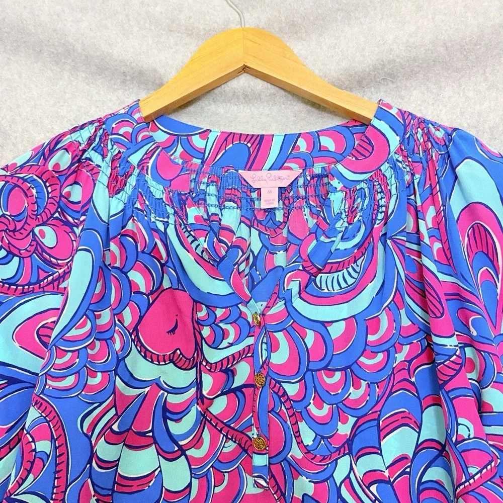 LILLY PULITZER Womens 100% Silk Elsa Multicolored Paisley Blouse Top Sz Medium - Picture 3 of 9